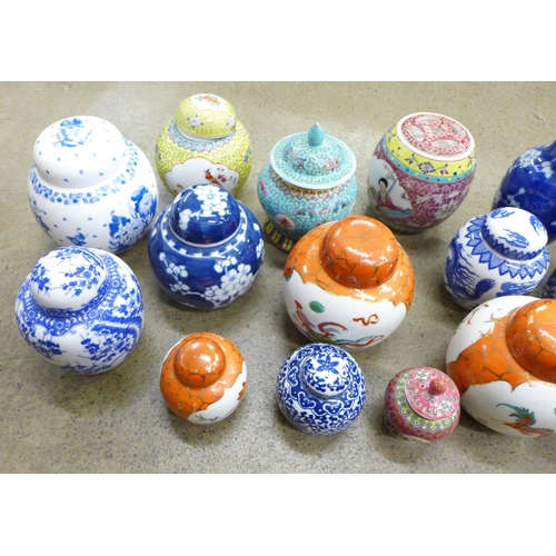 732 - A collection of Chinese ginger jars and vases, Satsuma, blue and white, etc. (17)