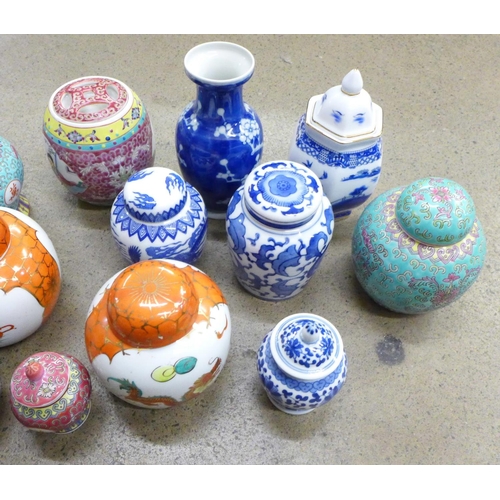 732 - A collection of Chinese ginger jars and vases, Satsuma, blue and white, etc. (17)