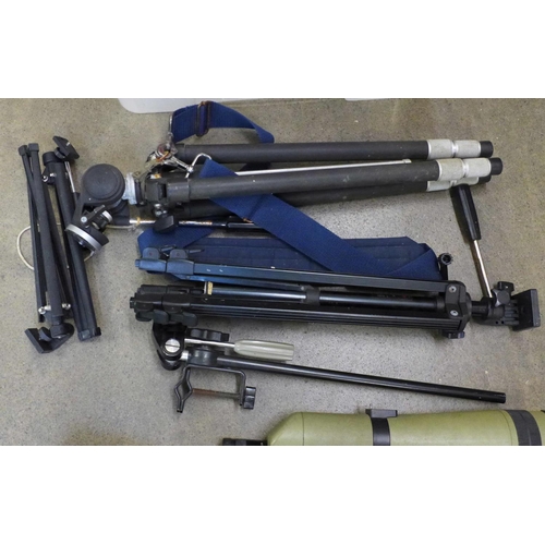 749 - Three spotting scopes (Breitband-Vergütung Optolyth 30x75, Adventuridge and Kowa TSN-2) and four tri... 