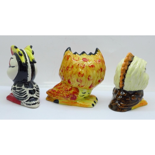 767 - Lorna Bailey Pottery, three bird figurines. ‘Percy the Puffin’, 'Eddie the Eagle' and 'Hootie the Ow... 