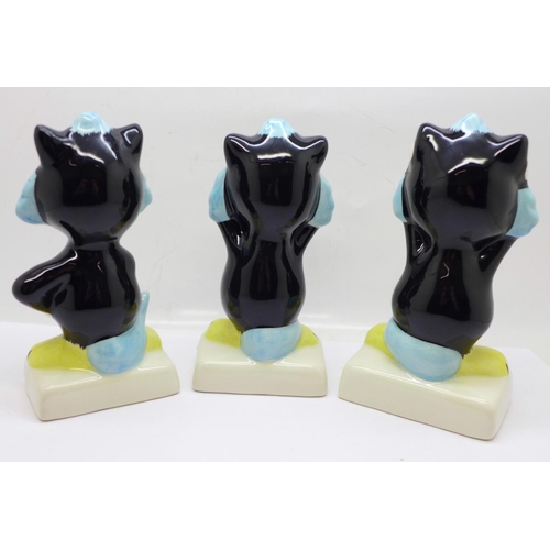 769 - Lorna Bailey Pottery, a set of 'Three Wise Monkey' cat figures, 'See no Evil', 'Speak no Evil', 'Hea... 