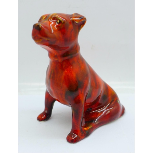 775 - Anita Harris Art Pottery -  Staffordshire bull terrier sitting, 11cm, signed in gold on the base