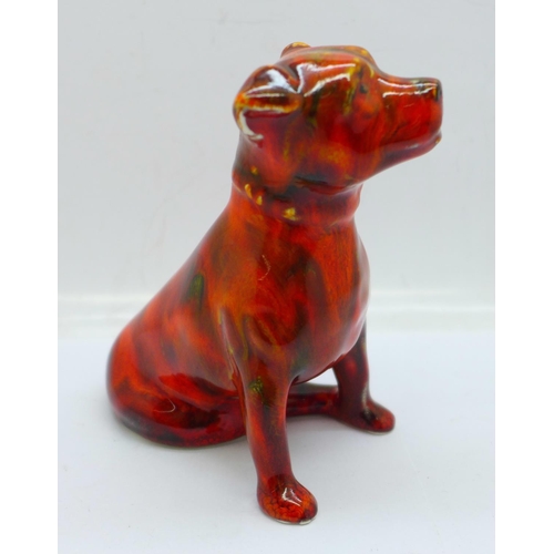 775 - Anita Harris Art Pottery -  Staffordshire bull terrier sitting, 11cm, signed in gold on the base