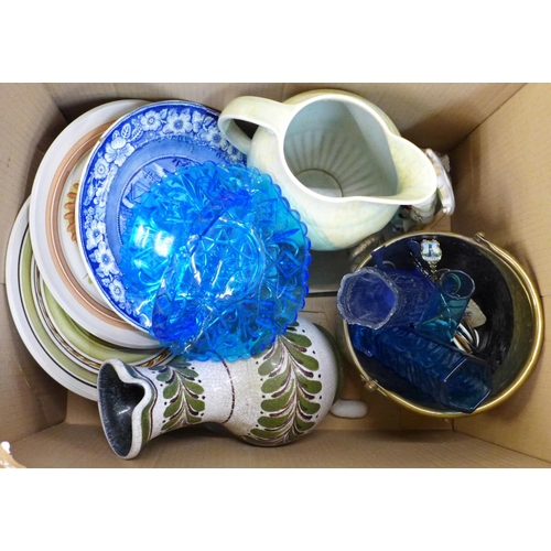 794 - Four boxes of mixed china and glass including sets of continental drinking glasses and paperweights