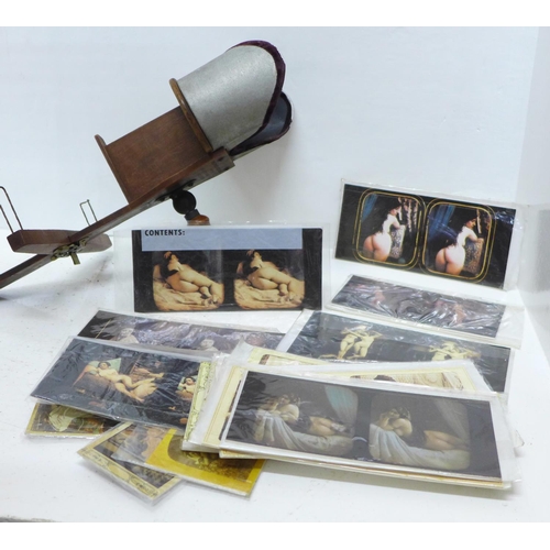 808 - A stereoscopic viewer and sixteen erotic stereoview cards