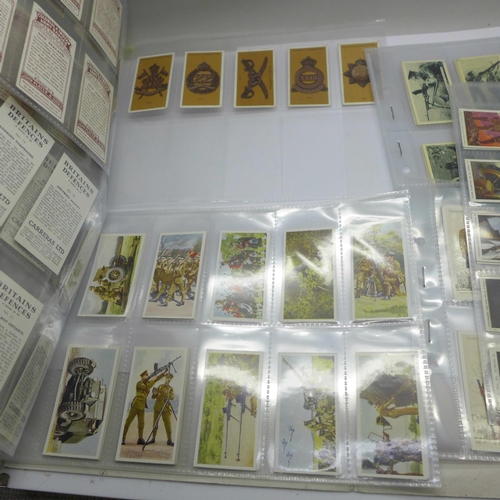 832 - Five complete sets of cigarette cards; Britain's Part in the War, Military Uniforms of the British E... 