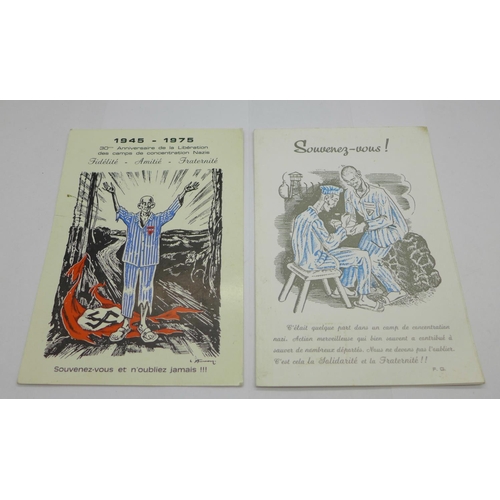 834 - Two cards; 30th Anniversary of Liberation of Concentration Camps