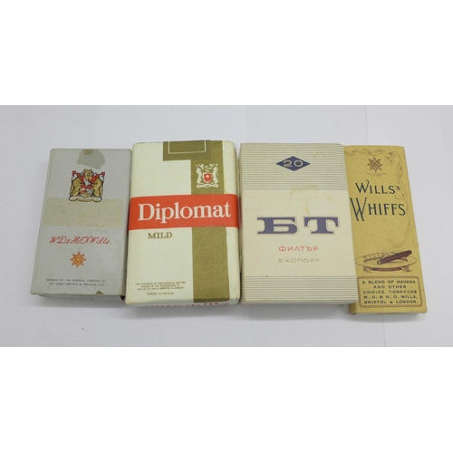 835 - Three packets of vintage cigarettes and one packet of 3 Wills's Whiffs cigars