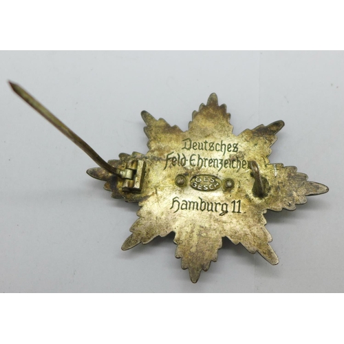 843 - An early 20th Century German WWI veterans badge, a/f