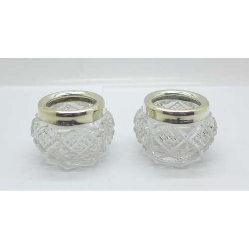 869 - A pair of silver mounted glass salts, Birmingham 1903