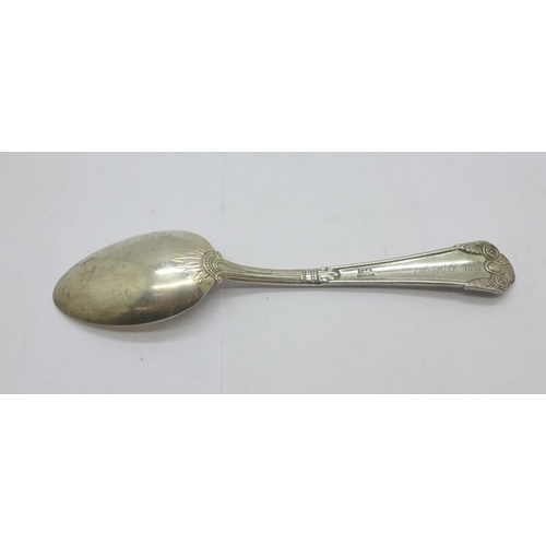 876 - A 19th Century American sterling silver spoon, with initials and date inscription, '1891', 48g