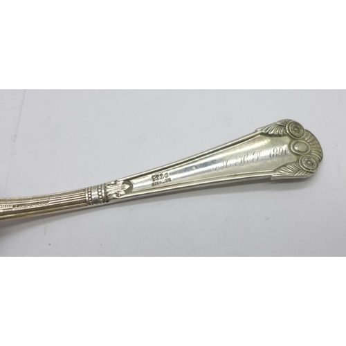 876 - A 19th Century American sterling silver spoon, with initials and date inscription, '1891', 48g