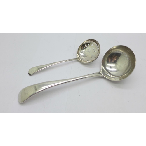 877 - A silver ladle and sifter spoon, 70g