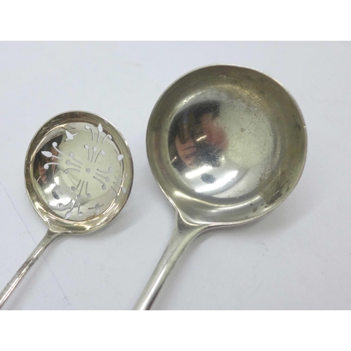 877 - A silver ladle and sifter spoon, 70g