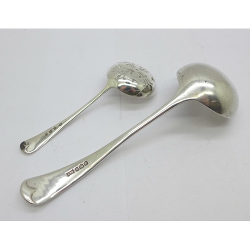 877 - A silver ladle and sifter spoon, 70g