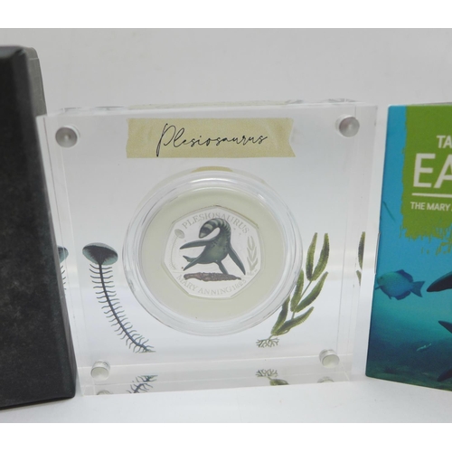 893 - The Royal Mint Tales of the Earth The Mary Anning Collection, Plesiosaurus 2021 UK 50p silver proof ... 