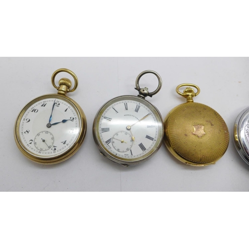 915 - Five pocket watches including one 935 silver cased