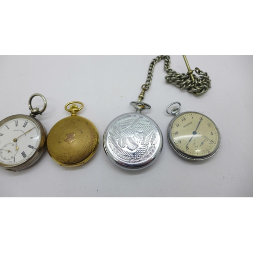 915 - Five pocket watches including one 935 silver cased