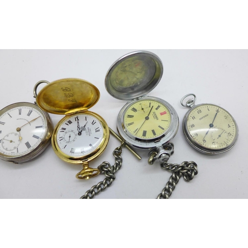 915 - Five pocket watches including one 935 silver cased