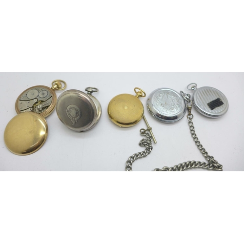 915 - Five pocket watches including one 935 silver cased