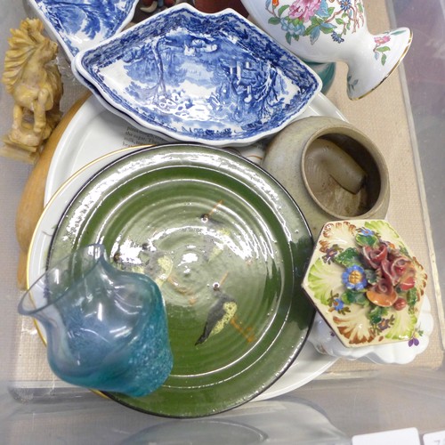 794G - A box of mixed decorative china and glass, etc.