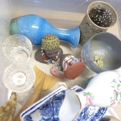 794G - A box of mixed decorative china and glass, etc.