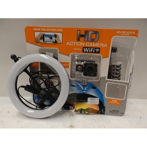 3073 - HD Action Camera With Wifi and Selfie Light (225 - 69 ) * This lot is subject to VAT