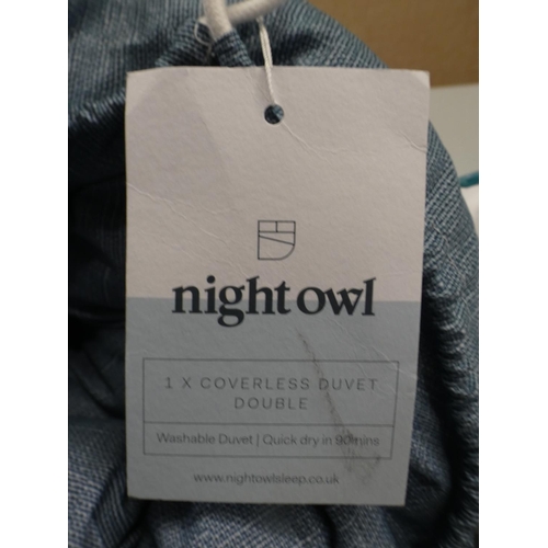 3220 - Soft As Down Pillows and Night Owl Double Duvet Set (225 - 365, 372 ) * This lot is subject to VAT