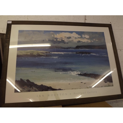 2165 - Ian Houston, beach scene print & nude man, oil on board, both framed