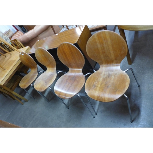 103 - A set of four Fritz Hansen style chrome and plywood chairs