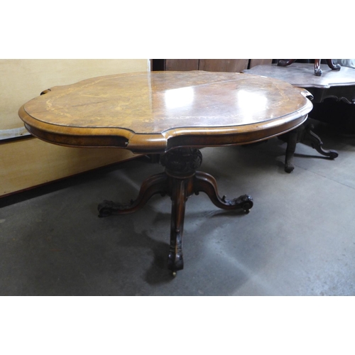 148 - A Victorian inlaid burr walnut serpentine breakfast table