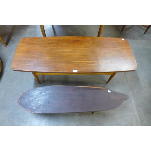 89 - A teak coffee table and a rootwood coffee table