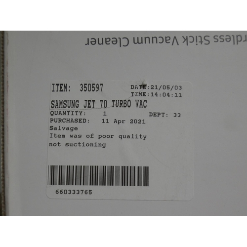 3085 - Samsung Jet 70 Turbo Vac cleaner, RRP £249.99 + vat (227-189) * This lot is subject to VAT