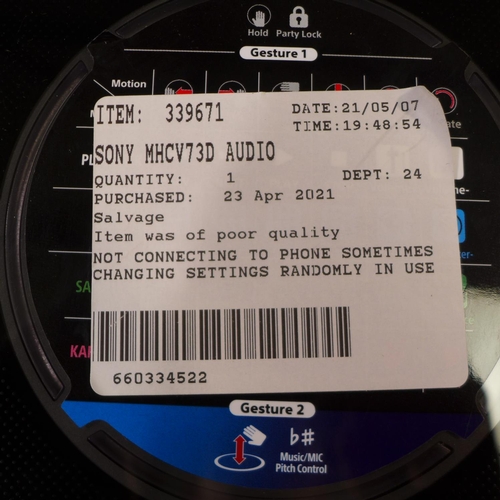 3130 - Sony Mhcv73D Audio wireless speaker , RRP £399.99 + vat  - no remote (227-359) * This lot is subject... 