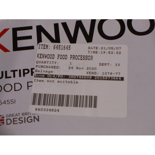 3144 - Kenwood Food Processor   - Model No FDP645SI , RRP £124.91 + vat (227-423) * This lot is subject to ... 
