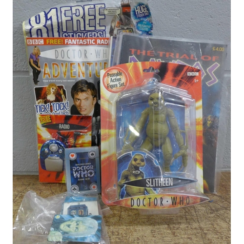 1078 - A collection of Dr. Who magazines and toys, etc.