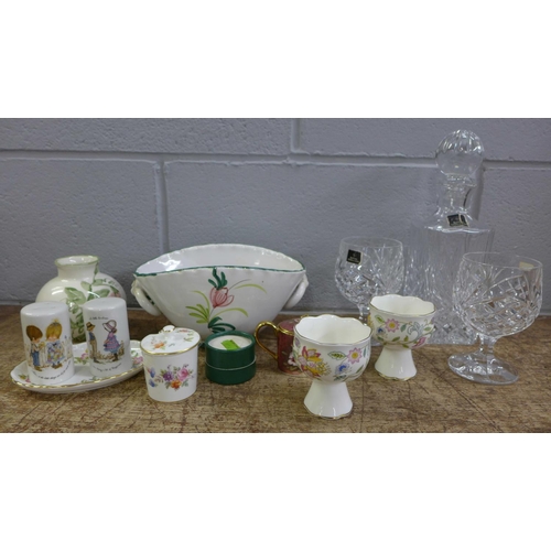 1079 - A Royal Doulton glass decanter and two glasses and other decorative china including Poole, Minton Ha... 