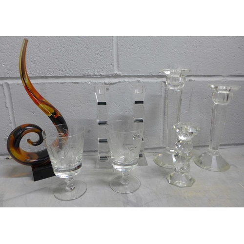 1087 - A collection of glass including rummers and candlesticks **PLEASE NOTE THIS LOT IS NOT ELIGIBLE FOR ... 