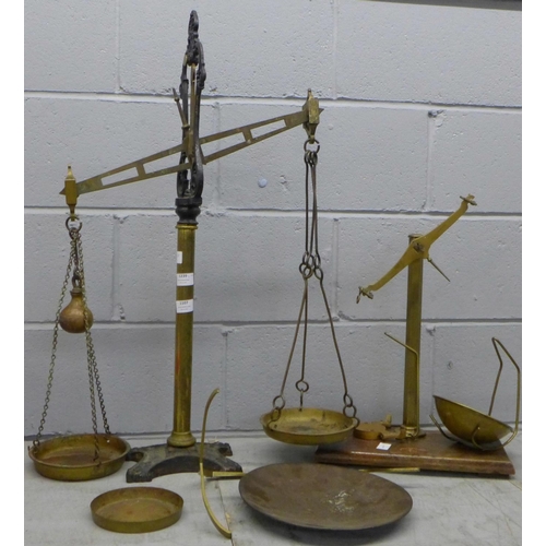 1107 - Class B brass and cast iron balance scales with spare arm and pan and another set **PLEASE NOTE THIS... 