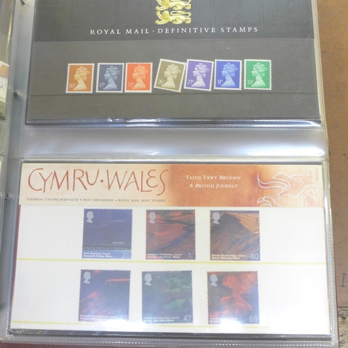 668 - Stamps; GB Royal Mail mint presentation packs in Royal Mail album, face value exceeds £100