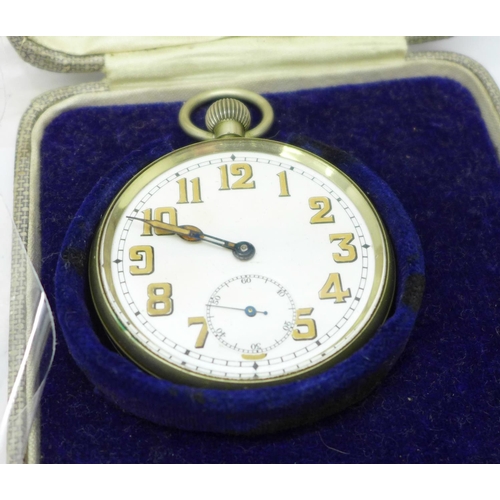 718 - A collection of watch parts, a cased 15 jewel pocket watch, a Jaz quartz wristwatch, boxed, etc.