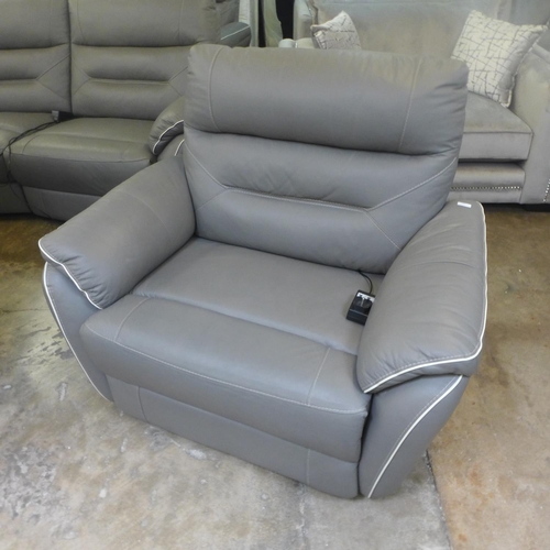 1556 - A Raffa grey leather electric reclining loveseat ( mark to back)