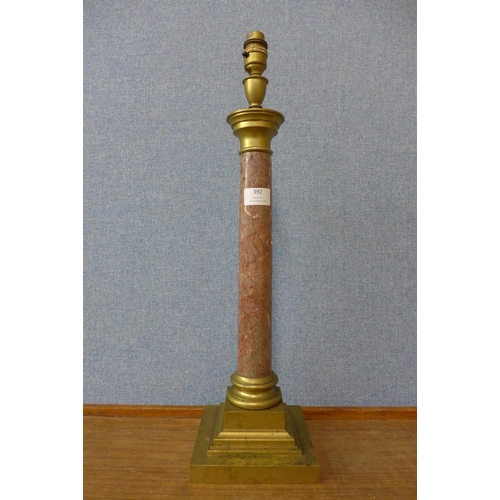 392 - An Italian brass and marble table lamp base