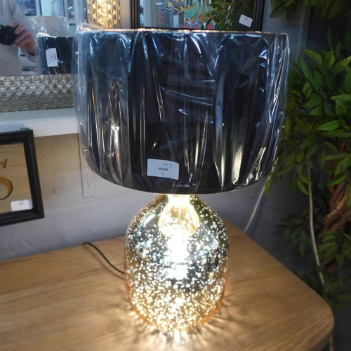 1364 - A champagne gold glass dual light lamp with black velvet shade, H50cms (30718C37)   #