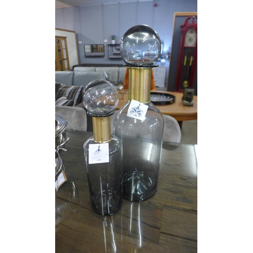 1379 - A pair of tall grey glass apothecary jars with a brass neck   (GW9030)   #