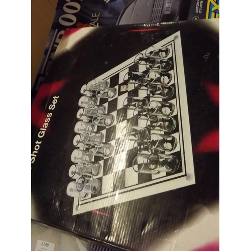 2148 - Scalextric 007 set with glass chess set