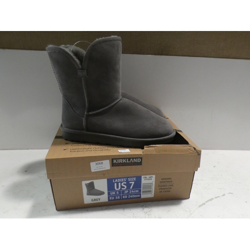 3068 - A pair of lady's Kirkland Signature grey sheepskin boots, size 5 * this lot is subject to VAT