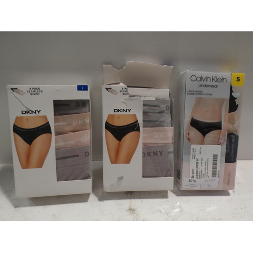 3076 - 2 Boxes of women's DKNY seamless pants size L & 1 box of Calvin Klein pants size S - incomplete boxe... 