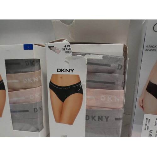 3076 - 2 Boxes of women's DKNY seamless pants size L & 1 box of Calvin Klein pants size S - incomplete boxe... 