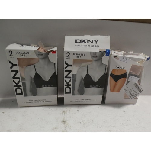 3077 - 2 Boxes of women's DKNY seamless bikini style bras sizes M & L - incomplete boxes plus 1 box of DKNY... 